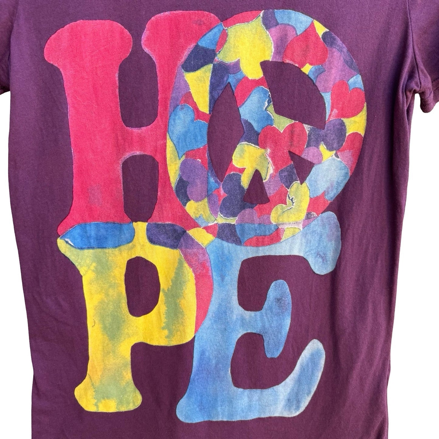 Lucky Brand Y2K Indie Hope Peace Sign Heart Graphic Babydoll T-Shirt Purple XS