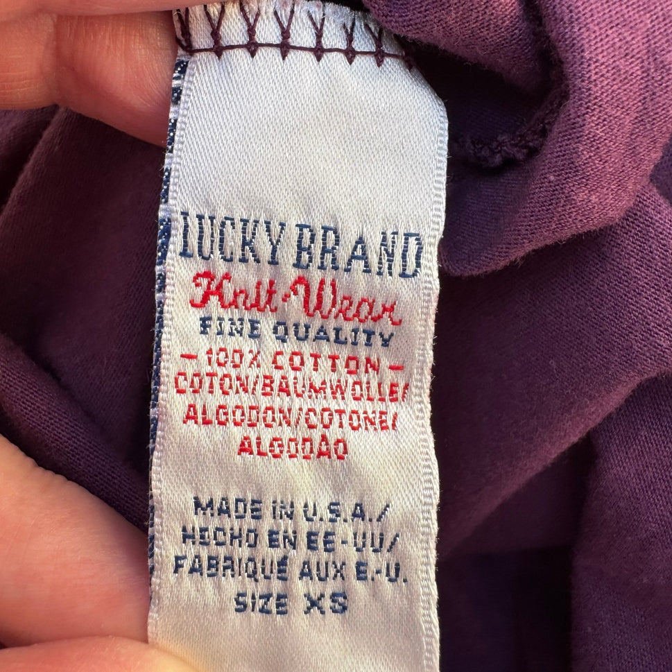 Lucky Brand Y2K Indie Hope Peace Sign Heart Graphic Babydoll T-Shirt Purple XS