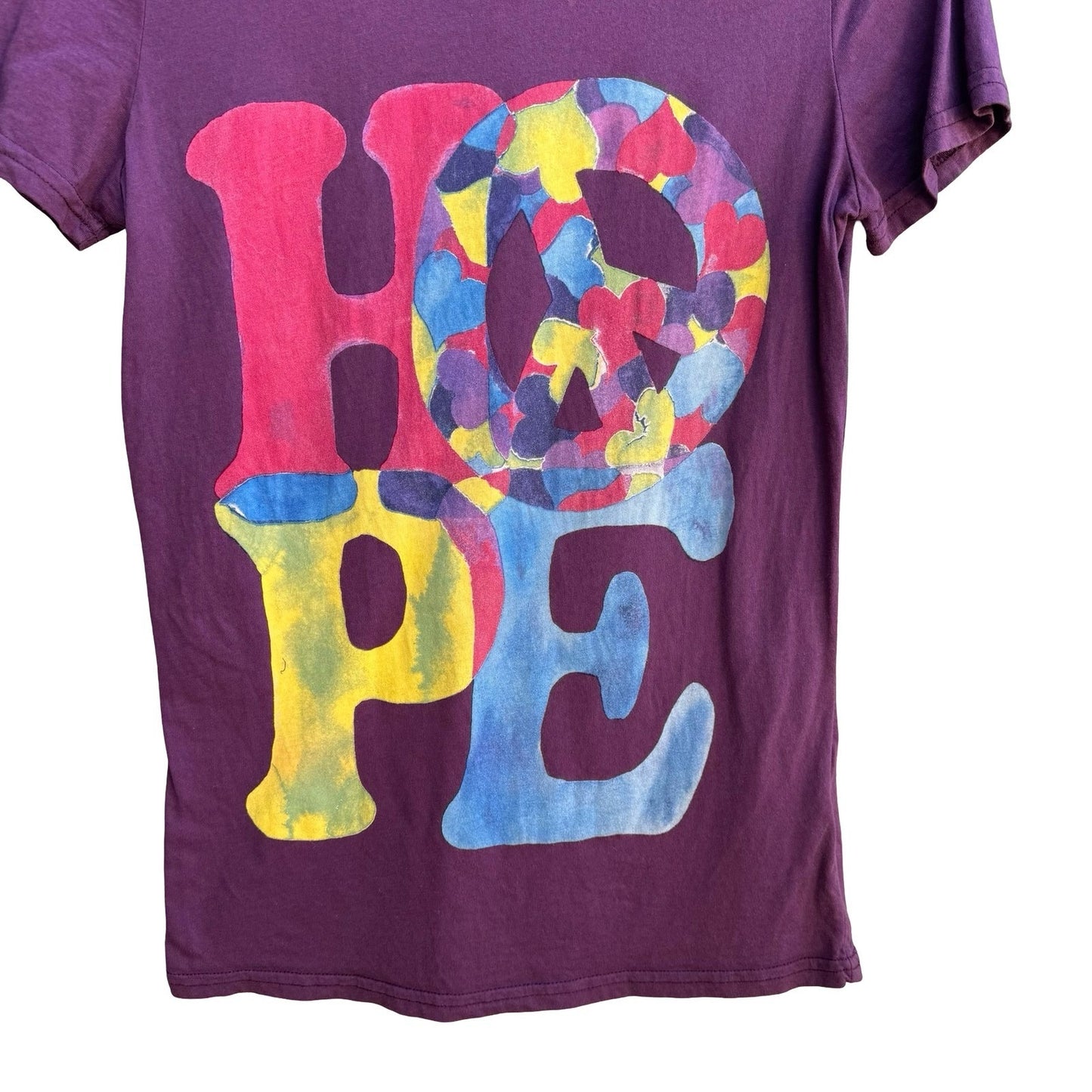 Lucky Brand Y2K Indie Hope Peace Sign Heart Graphic Babydoll T-Shirt Purple XS