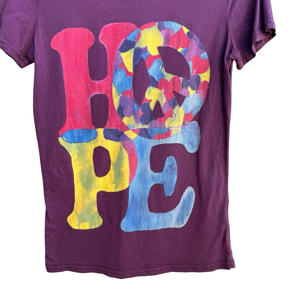 Lucky Brand Y2K Indie Hope Peace Sign Heart Graphic Babydoll T-Shirt Purple XS