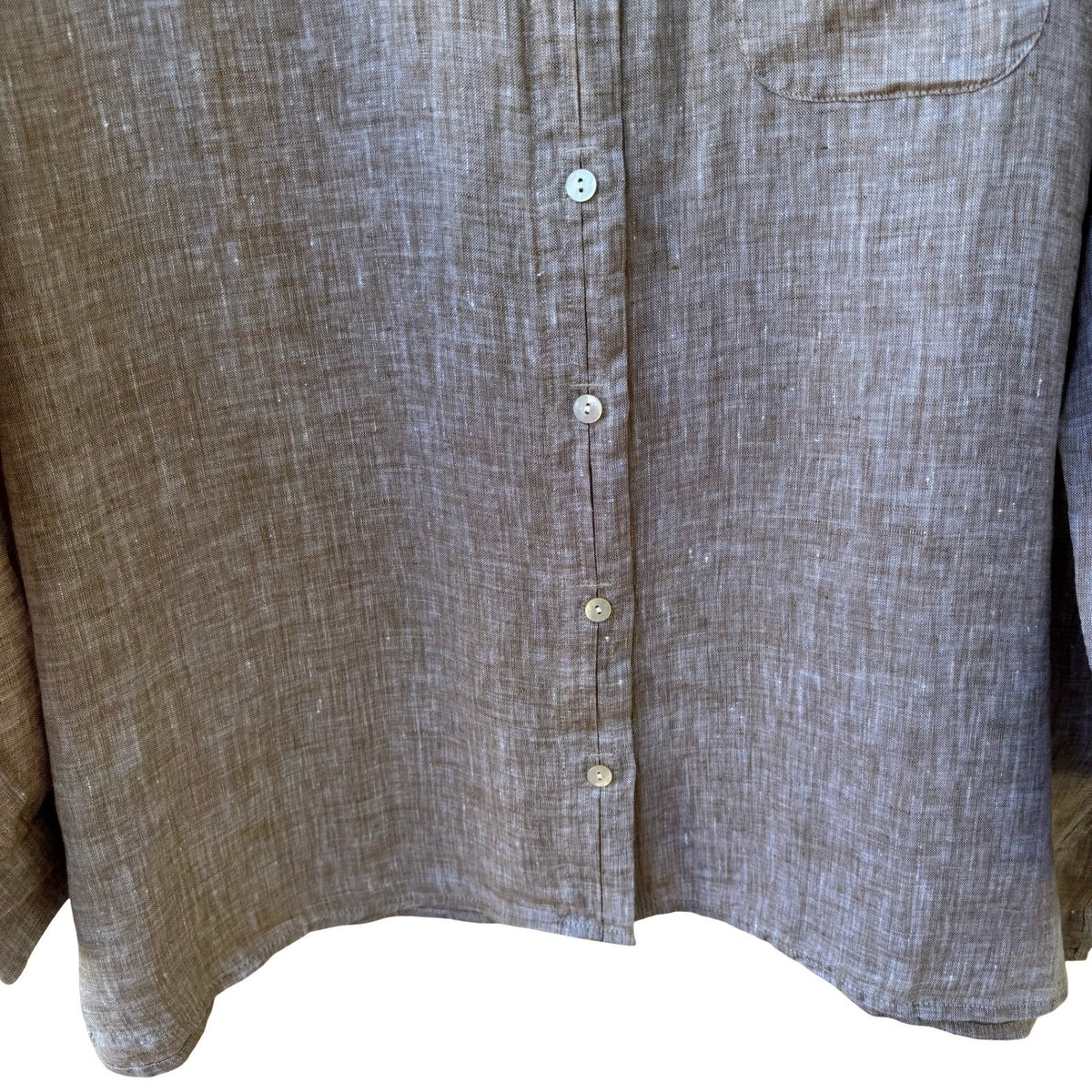 J Jill Love Linen Coastal Minimalist Lagenlook Earthy Toffee Brown Shirt L NWT