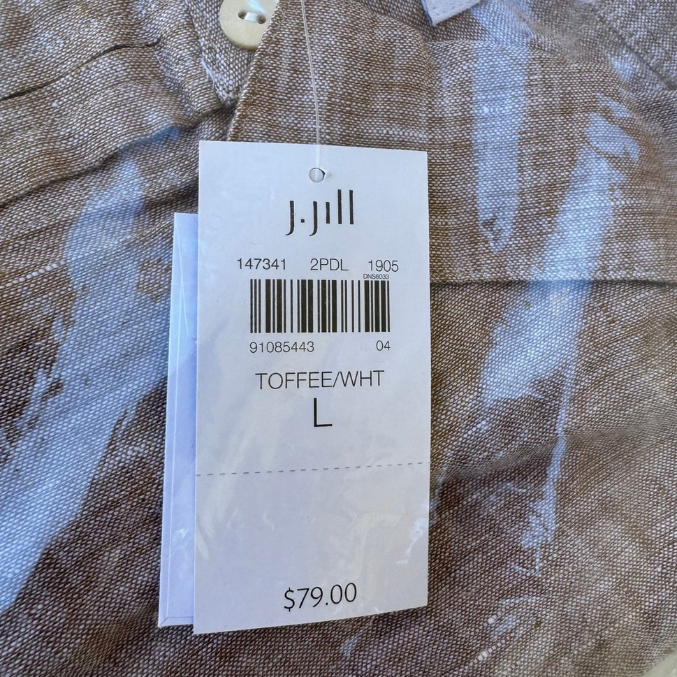 J Jill Love Linen Coastal Minimalist Lagenlook Earthy Toffee Brown Shirt L NWT
