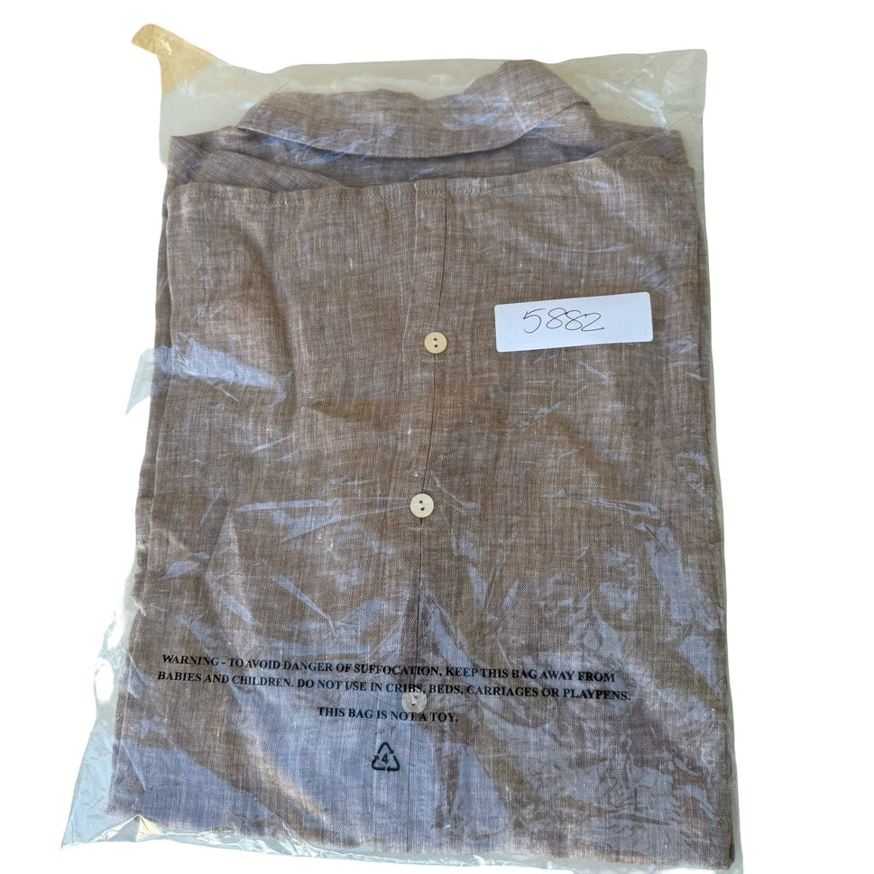 J Jill Love Linen Coastal Minimalist Lagenlook Earthy Toffee Brown Shirt L NWT
