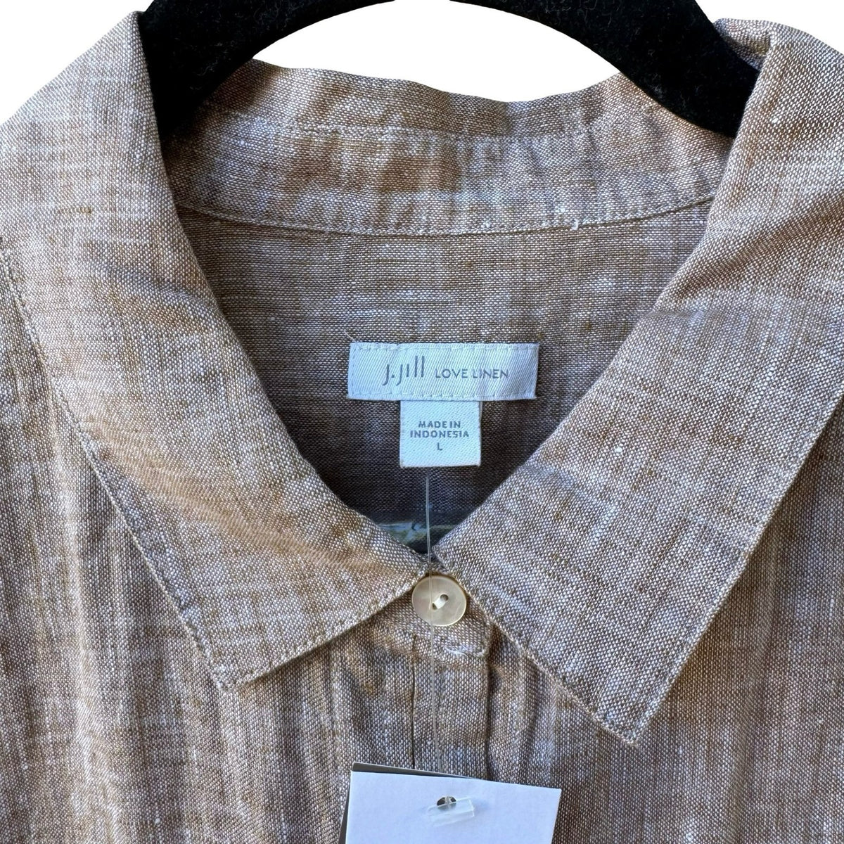 J Jill Love Linen Coastal Minimalist Lagenlook Earthy Toffee Brown Shirt L NWT
