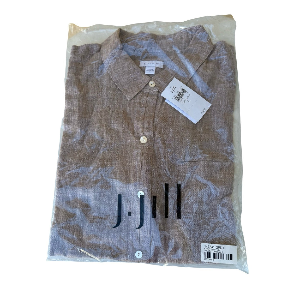 J Jill Love Linen Coastal Minimalist Lagenlook Earthy Toffee Brown Shirt L NWT