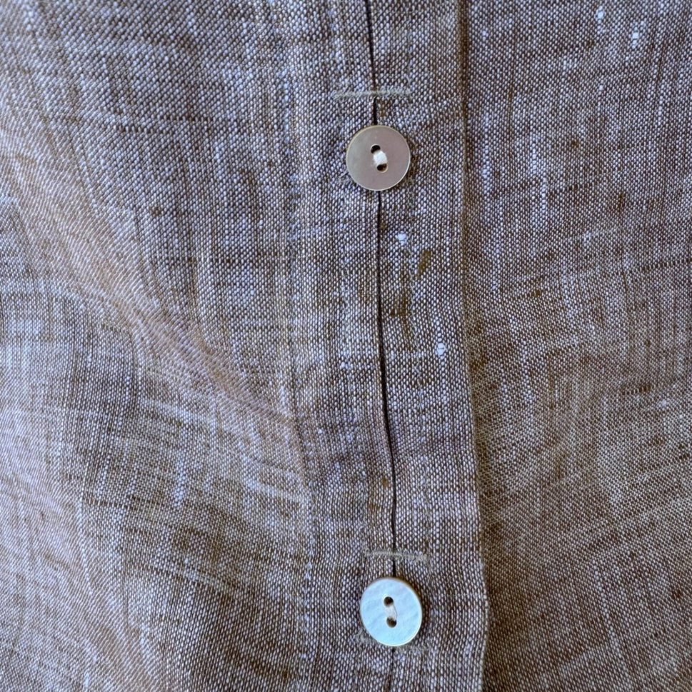 J Jill Love Linen Coastal Minimalist Lagenlook Earthy Toffee Brown Shirt L NWT