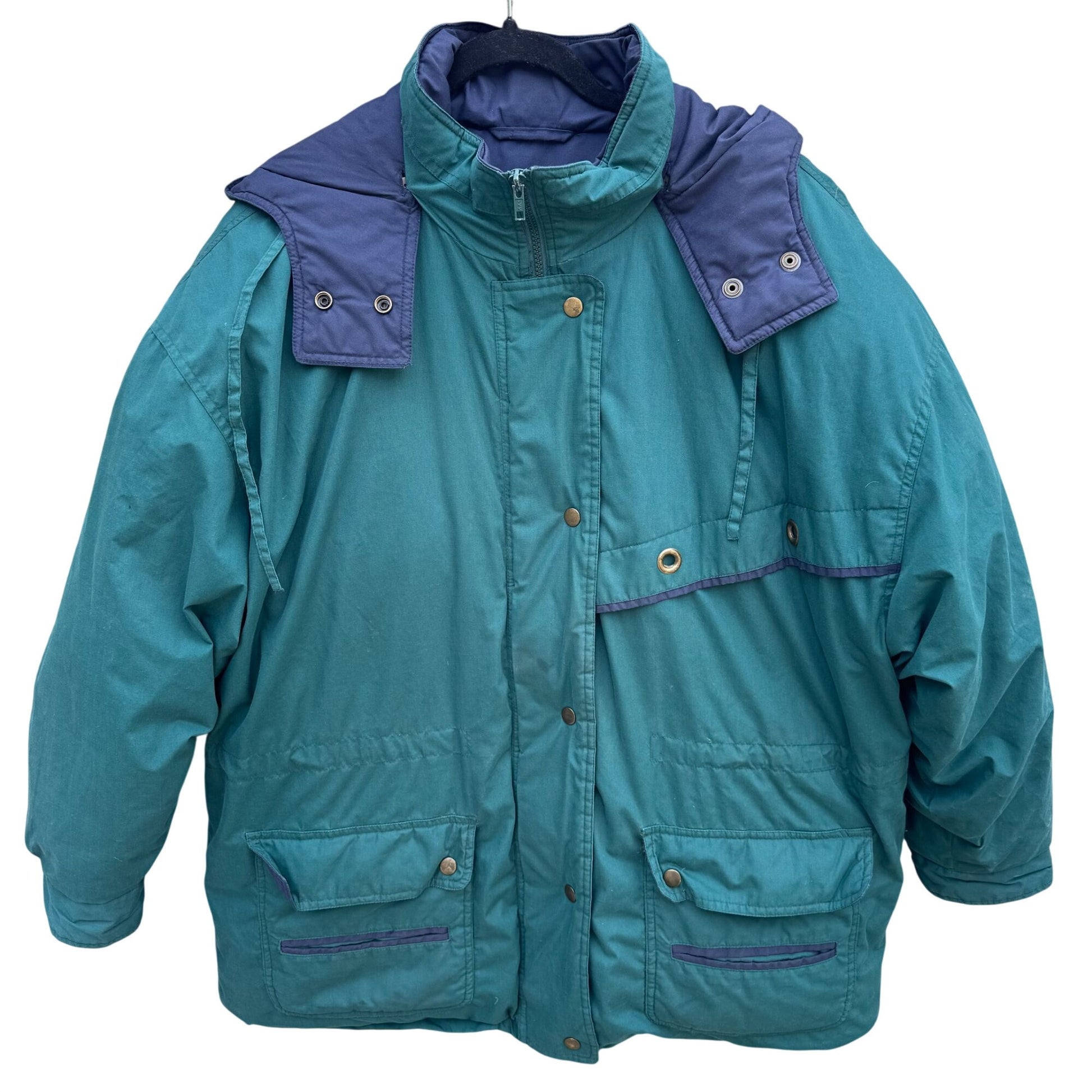 Braefair Vintage Green Navy Hooded Down Fill Puffer Jacket Parka Winter Coat 2X
