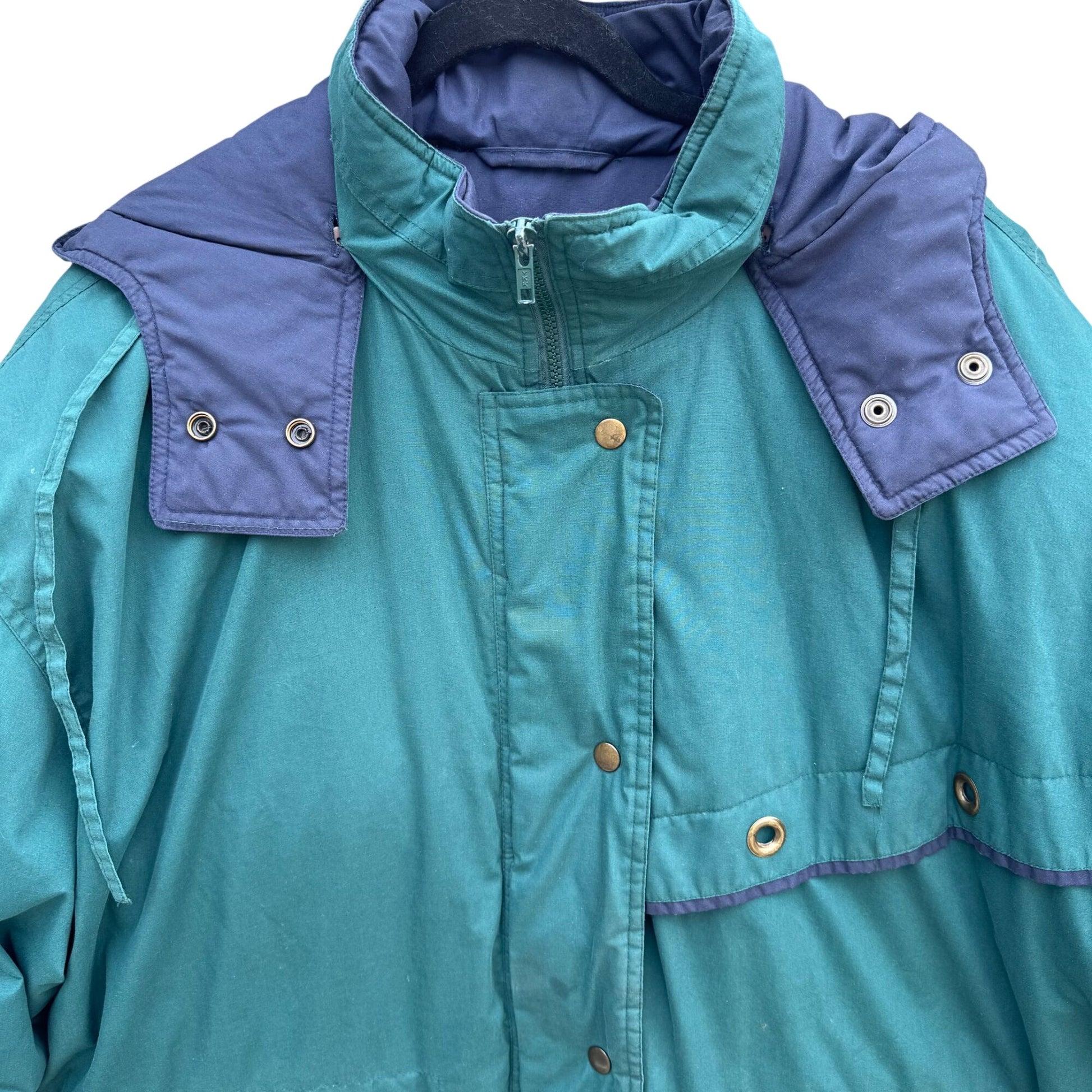 Braefair Vintage Green Navy Hooded Down Fill Puffer Jacket Parka Winter Coat 2X