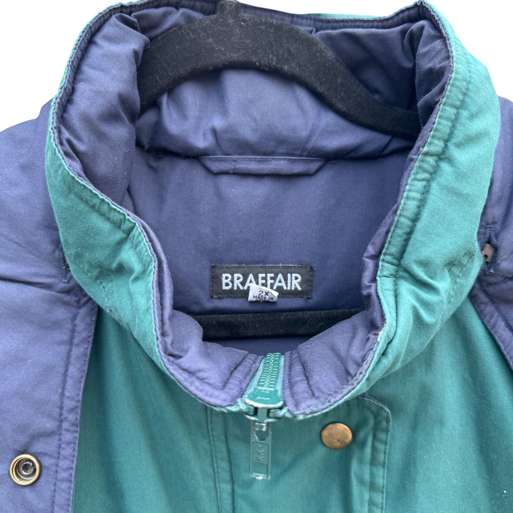 Braefair Vintage Green Navy Hooded Down Fill Puffer Jacket Parka Winter Coat 2X