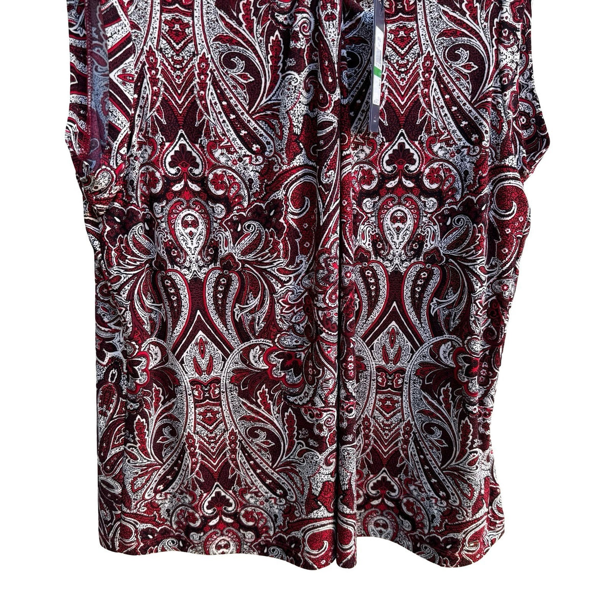 Tommy Hilfiger Preppy Paisley Tie Neck Pleated Sleeveless Blouse Red Women L NEW