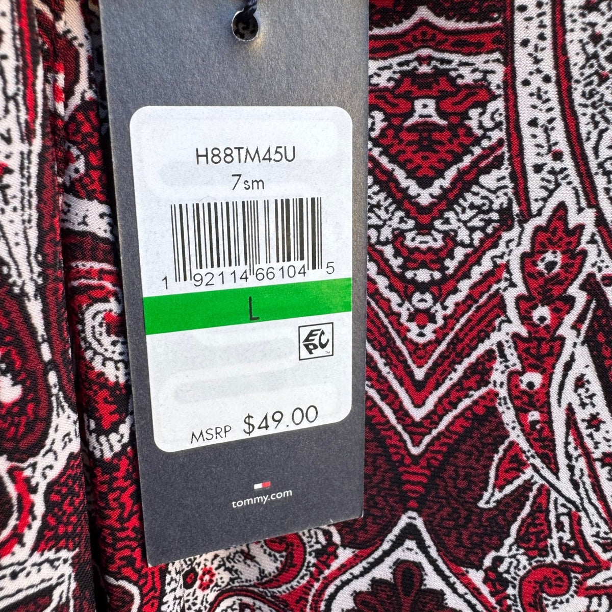 Tommy Hilfiger Preppy Paisley Tie Neck Pleated Sleeveless Blouse Red Women L NEW
