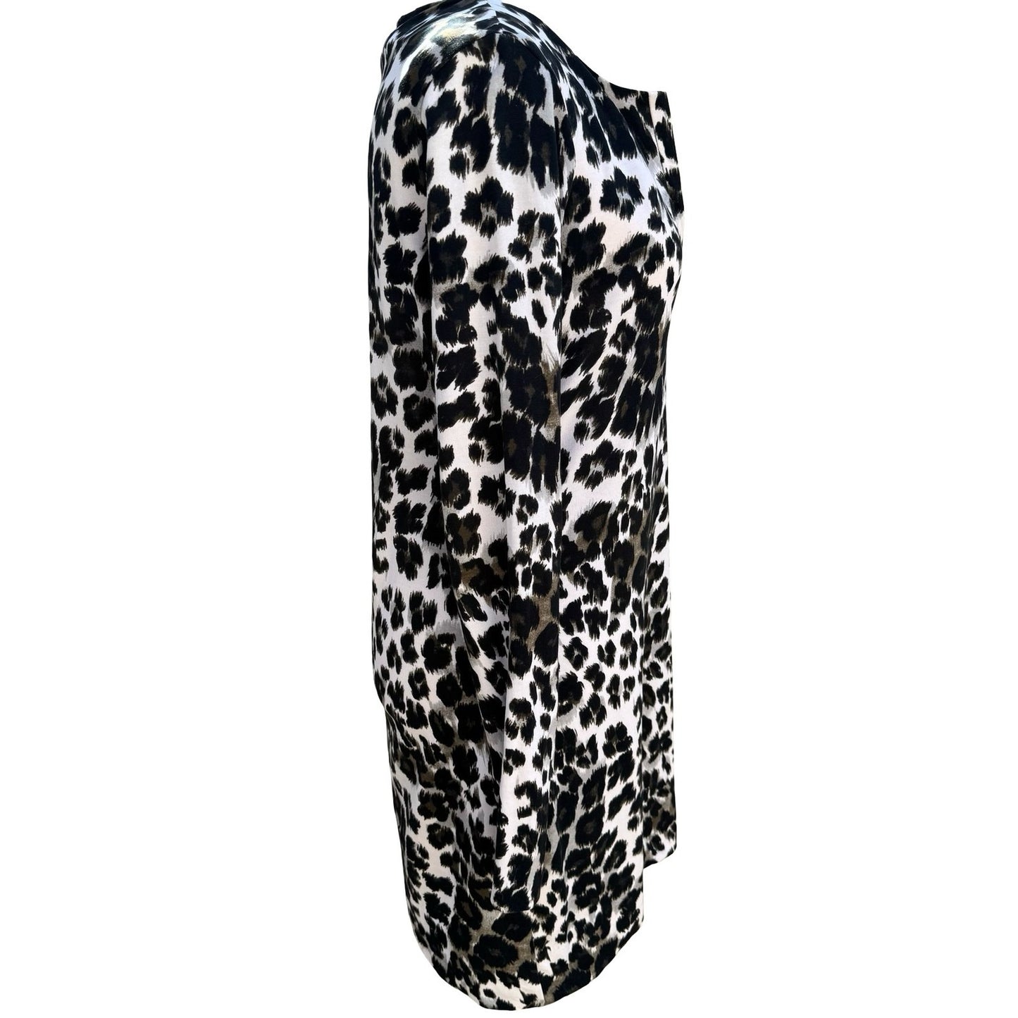 Diane von Furstenberg Reina Snow Cheetah Split Neck Long Sleeve Sheath Dress 6