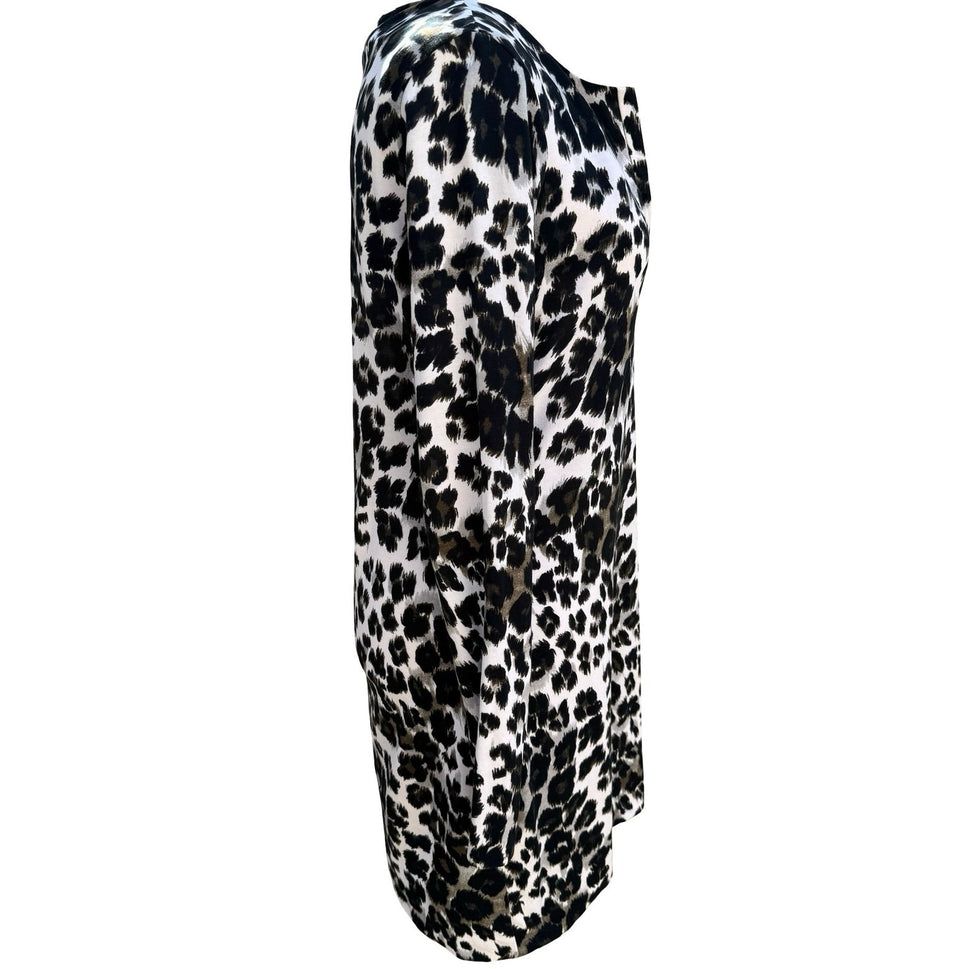Diane von Furstenberg Reina Snow Cheetah Split Neck Long Sleeve Sheath Dress 6