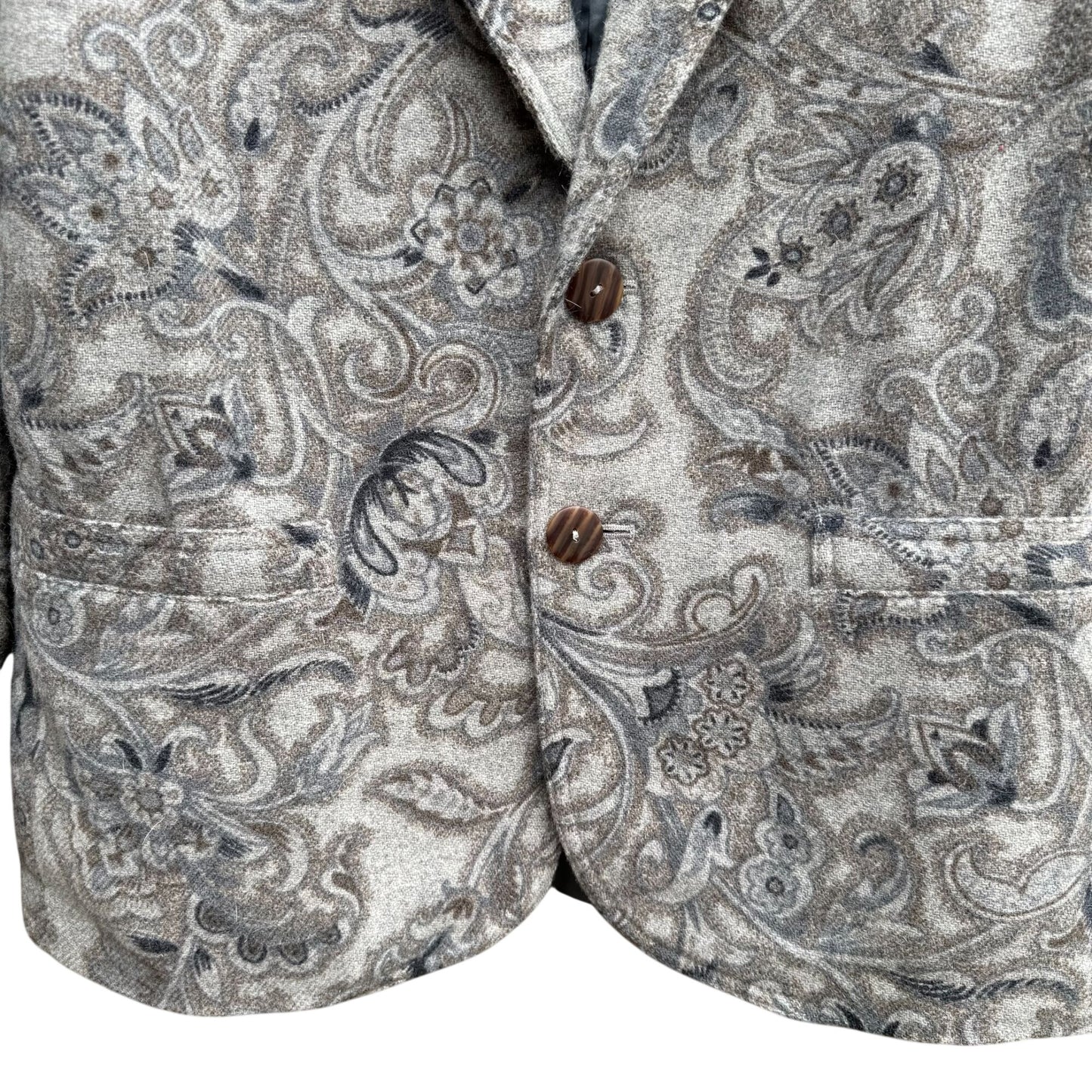 Liz Wear Vintage Womens Paisley Wool Blend Gray Blue Preppy Blazer Jacket 2P