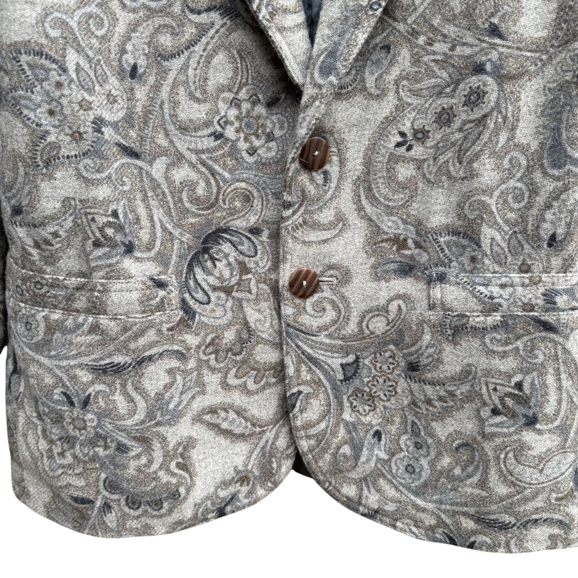 Liz Wear Vintage Womens Paisley Wool Blend Gray Blue Preppy Blazer Jacket 2P