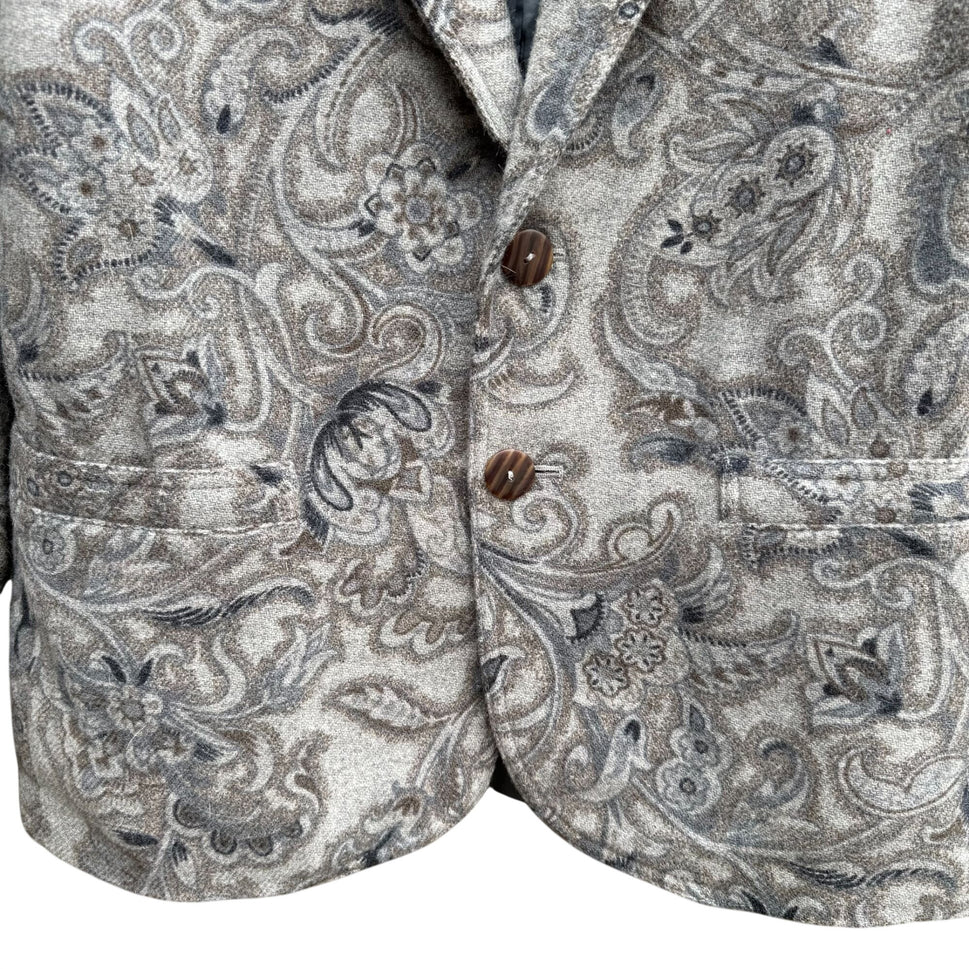 Liz Wear Vintage Womens Paisley Wool Blend Gray Blue Preppy Blazer Jacket 2P