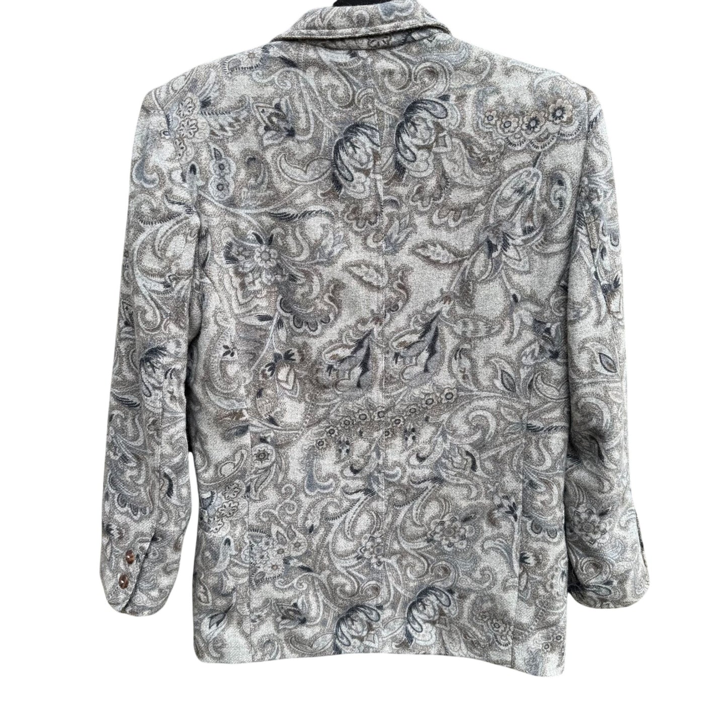 Liz Wear Vintage Womens Paisley Wool Blend Gray Blue Preppy Blazer Jacket 2P