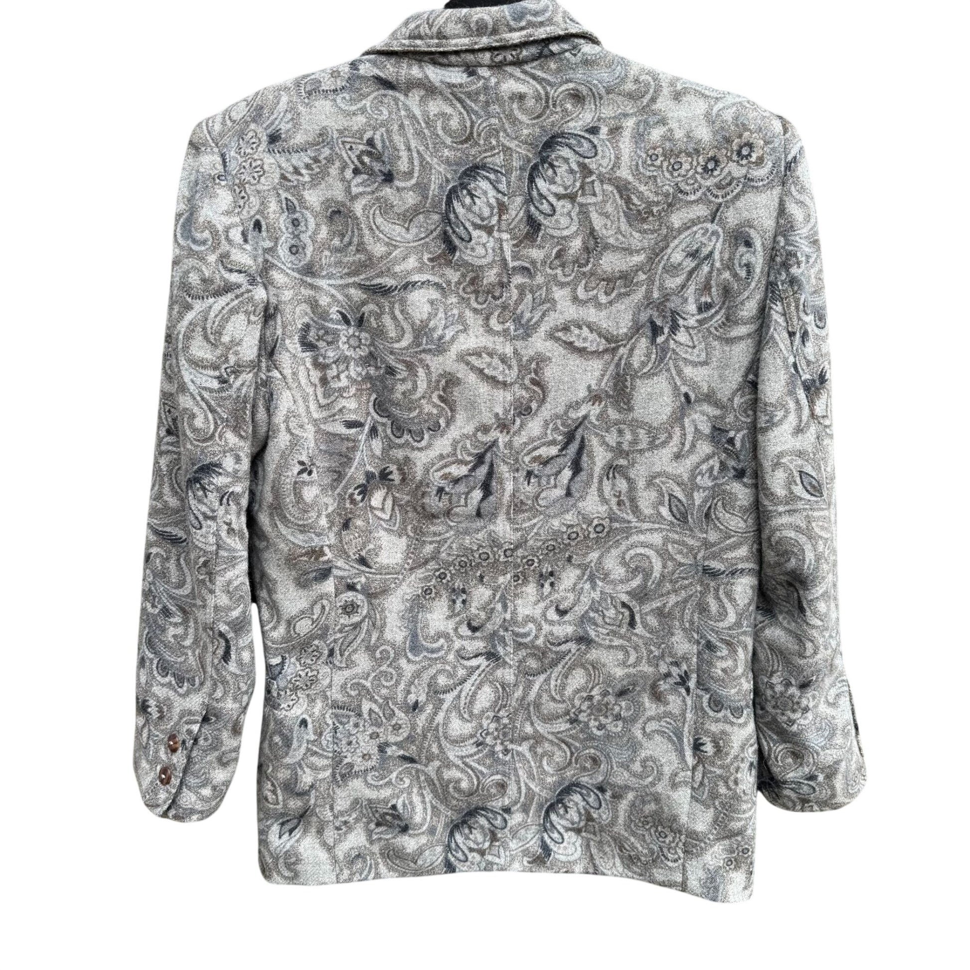 Liz Wear Vintage Womens Paisley Wool Blend Gray Blue Preppy Blazer Jacket 2P