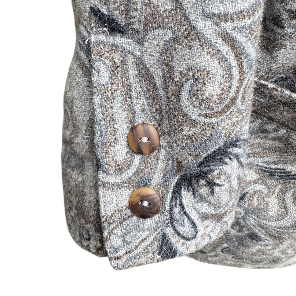 Liz Wear Vintage Womens Paisley Wool Blend Gray Blue Preppy Blazer Jacket 2P