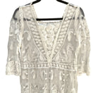 Switch Pol Boho White Lace Sheer Floral Embroidery 3/4 Sleeves V-Neck Midi Coverup Dress 2 image