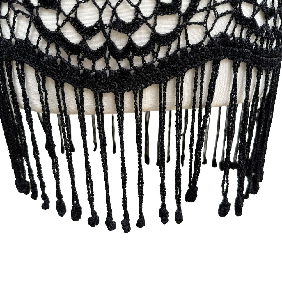 IDI Boho Festival Beachwear Coverup Hand Crochet Fringe Top Floral Open Knit L