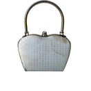 Switch Vintage White Satin Quilted Heart Evening Clutch Silver Handle Rhinestone Bag 3 image