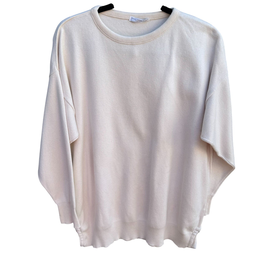 Joan Vass USA Womens All Cotton Oversized Cream Knit Tunic Sweatshirt Cozy Comfy
