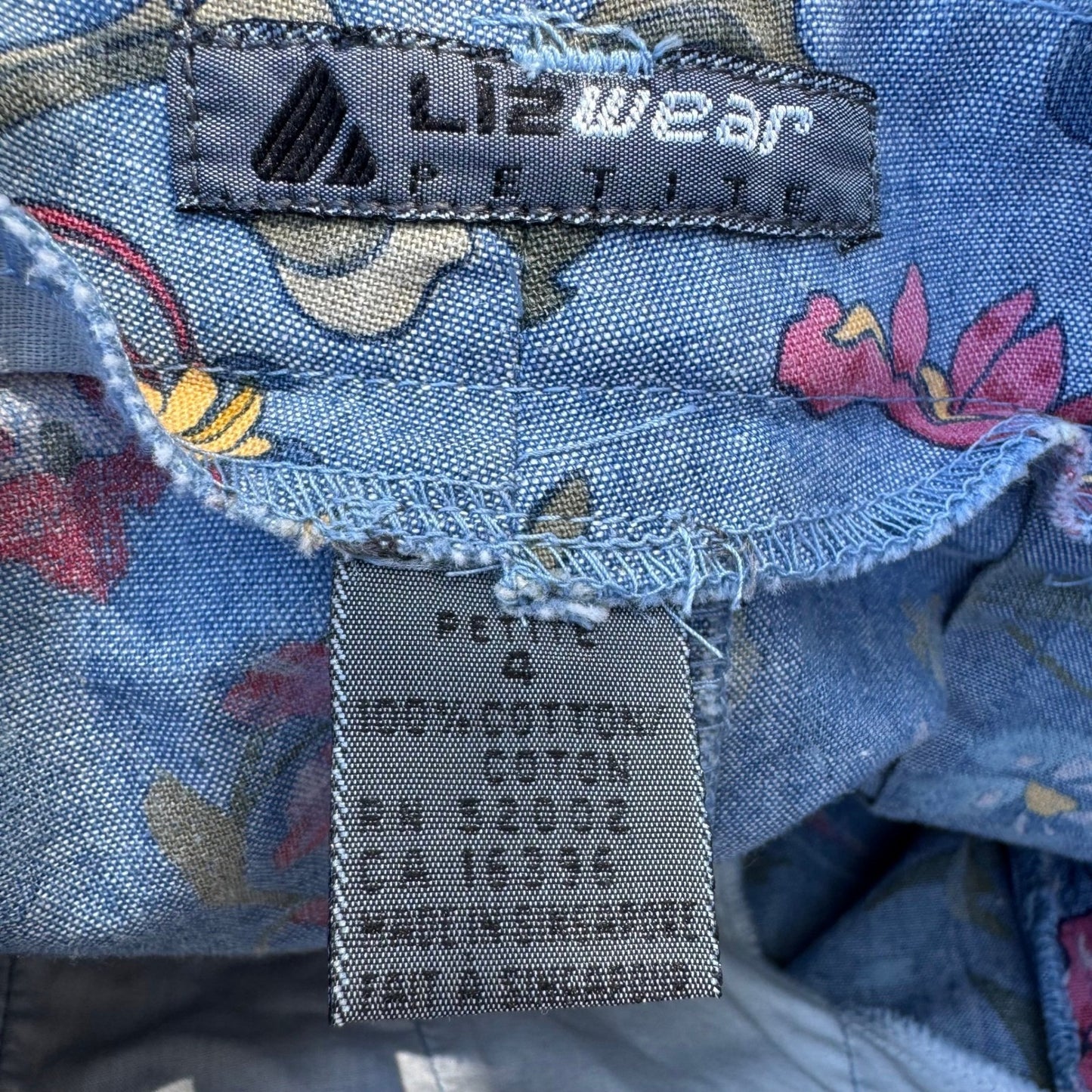 Lizwear Vintage Floral Cotton Denim Midi Prairie Skirt Blue Pleated Womens 4P