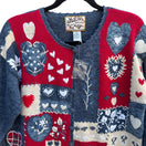 Switch Heirloom Collectibles Patchwork Heart Design Knit Buttons Granny Sweater New S 3 image