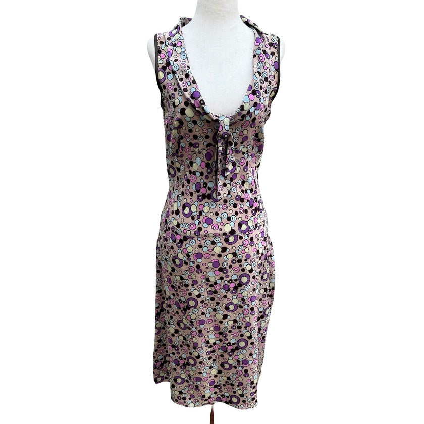 Poleci Y2K Retro Psychedelic Circle Print  Sleeveless Portrait Collar Midi Dress
