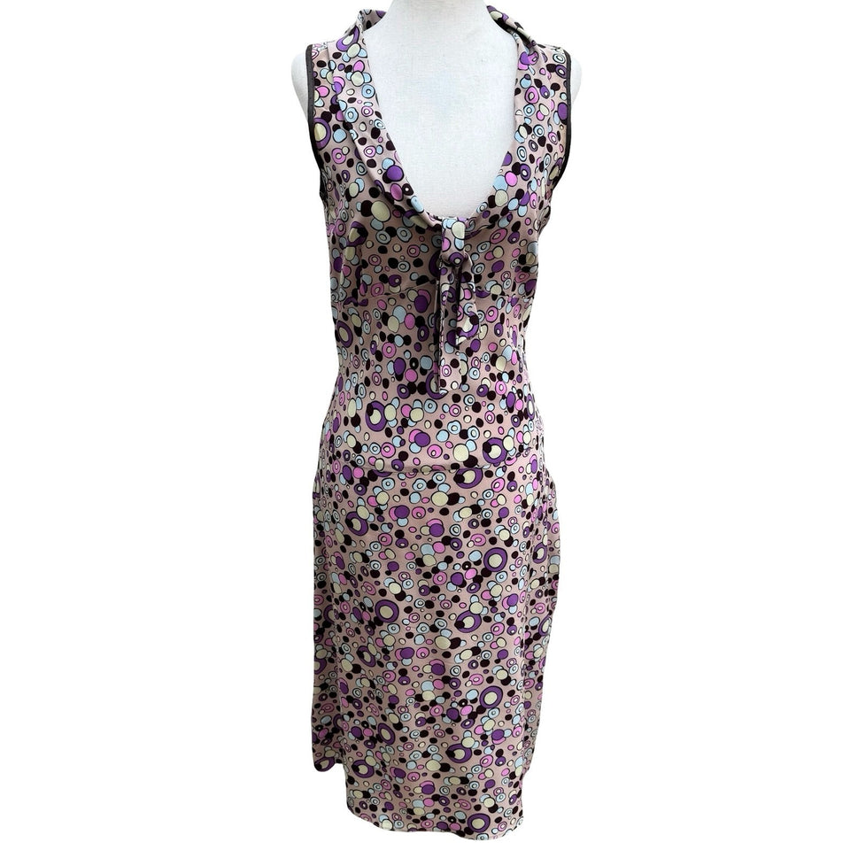 Poleci Y2K Retro Psychedelic Circle Print  Sleeveless Portrait Collar Midi Dress