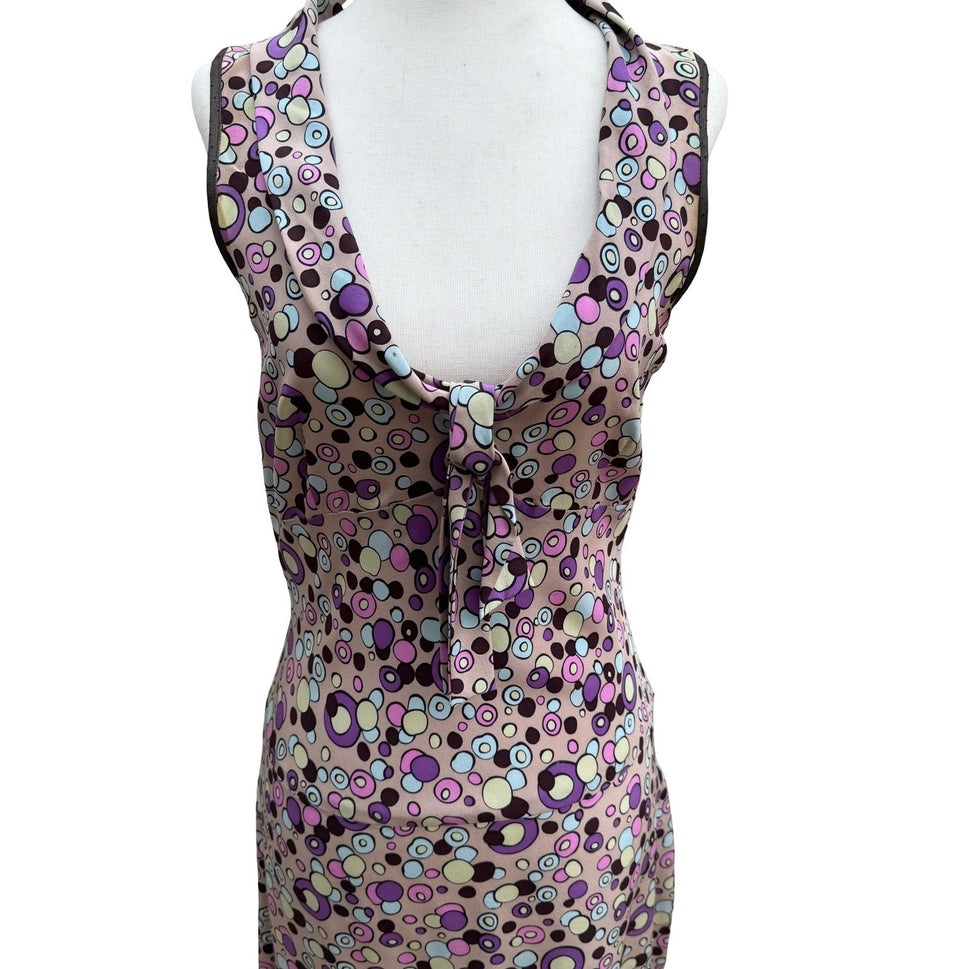 Poleci Y2K Retro Psychedelic Circle Print  Sleeveless Portrait Collar Midi Dress