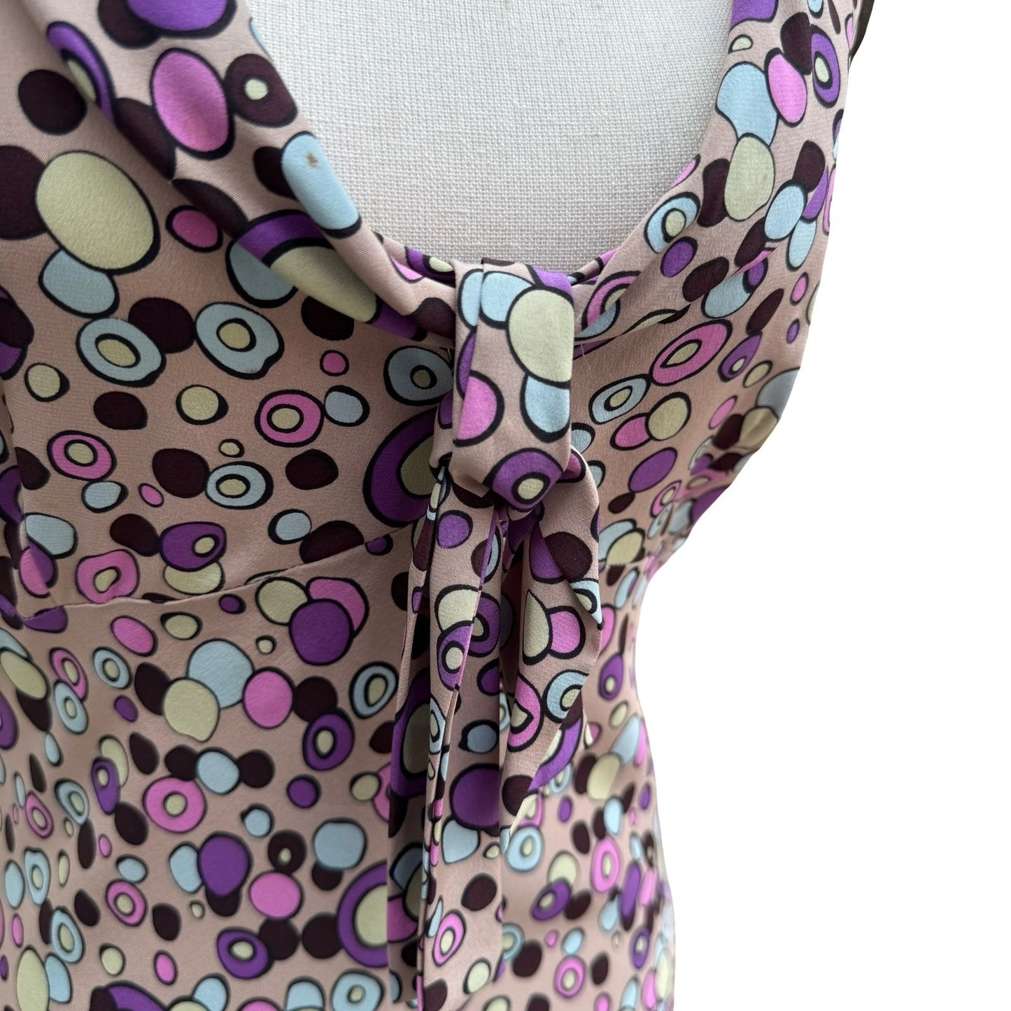 Poleci Y2K Retro Psychedelic Circle Print  Sleeveless Portrait Collar Midi Dress