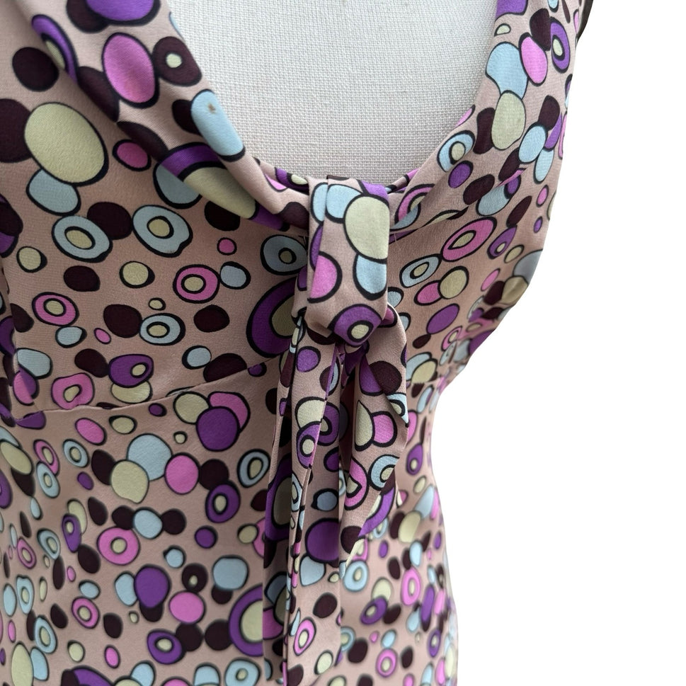 Poleci Y2K Retro Psychedelic Circle Print  Sleeveless Portrait Collar Midi Dress