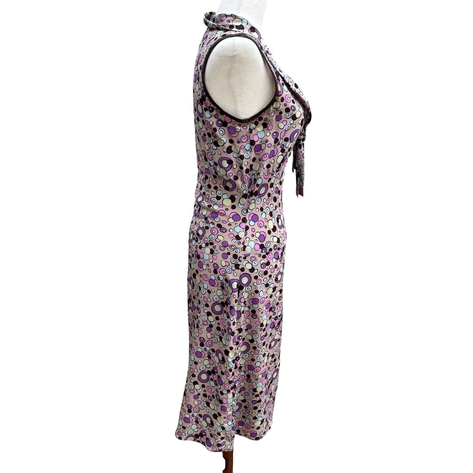 Poleci Y2K Retro Psychedelic Circle Print  Sleeveless Portrait Collar Midi Dress