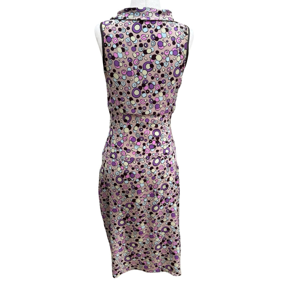 Poleci Y2K Retro Psychedelic Circle Print  Sleeveless Portrait Collar Midi Dress
