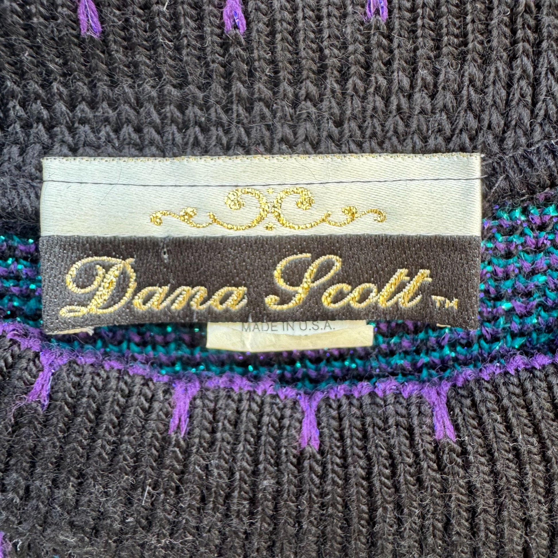 Dana Scott Vintage Womens Black Purple Teal Floral Cottagecore Granny Sweater M