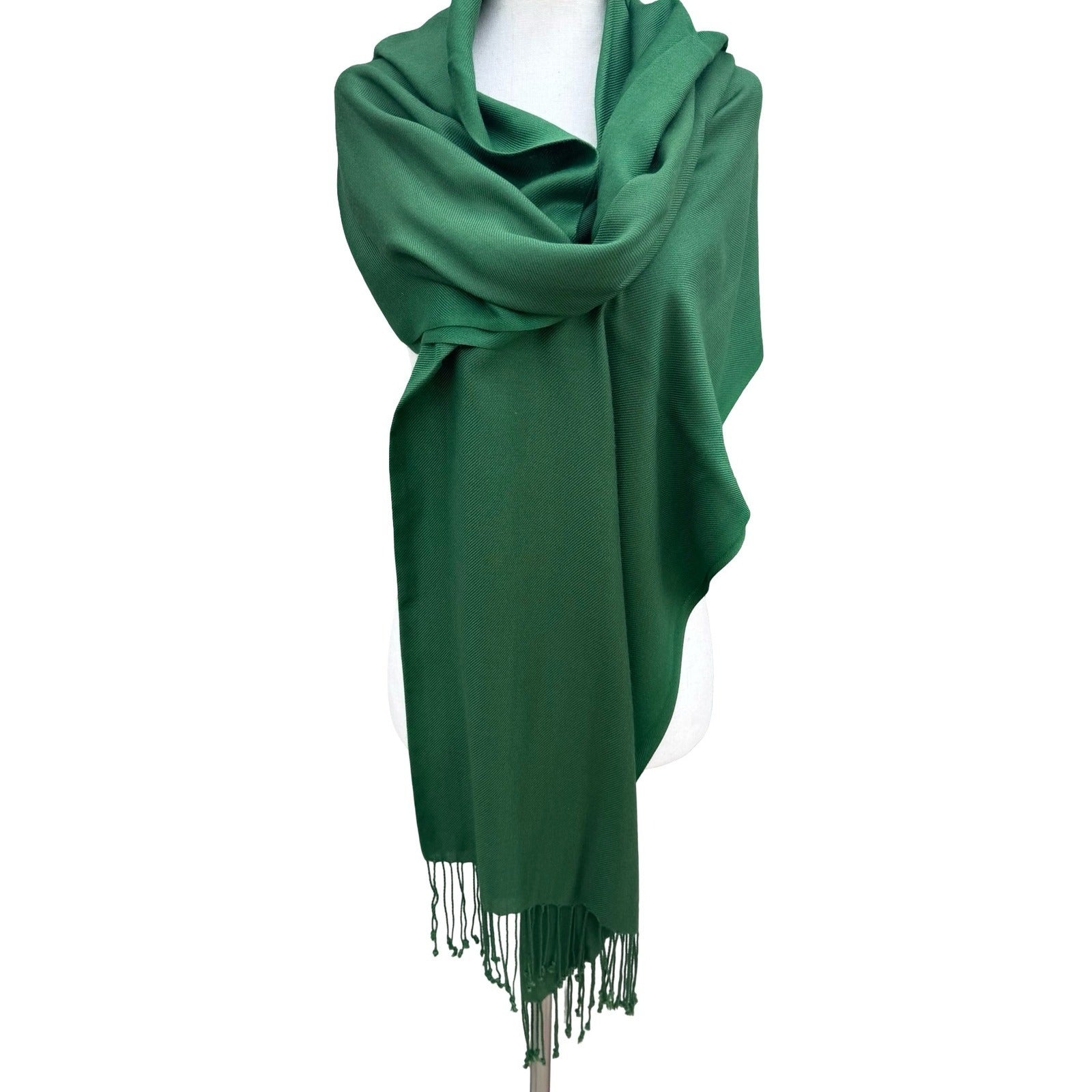 Krishma Emerald Green Pashmina Shawl Wrap 100% Viscose Fringe Tassel Layering