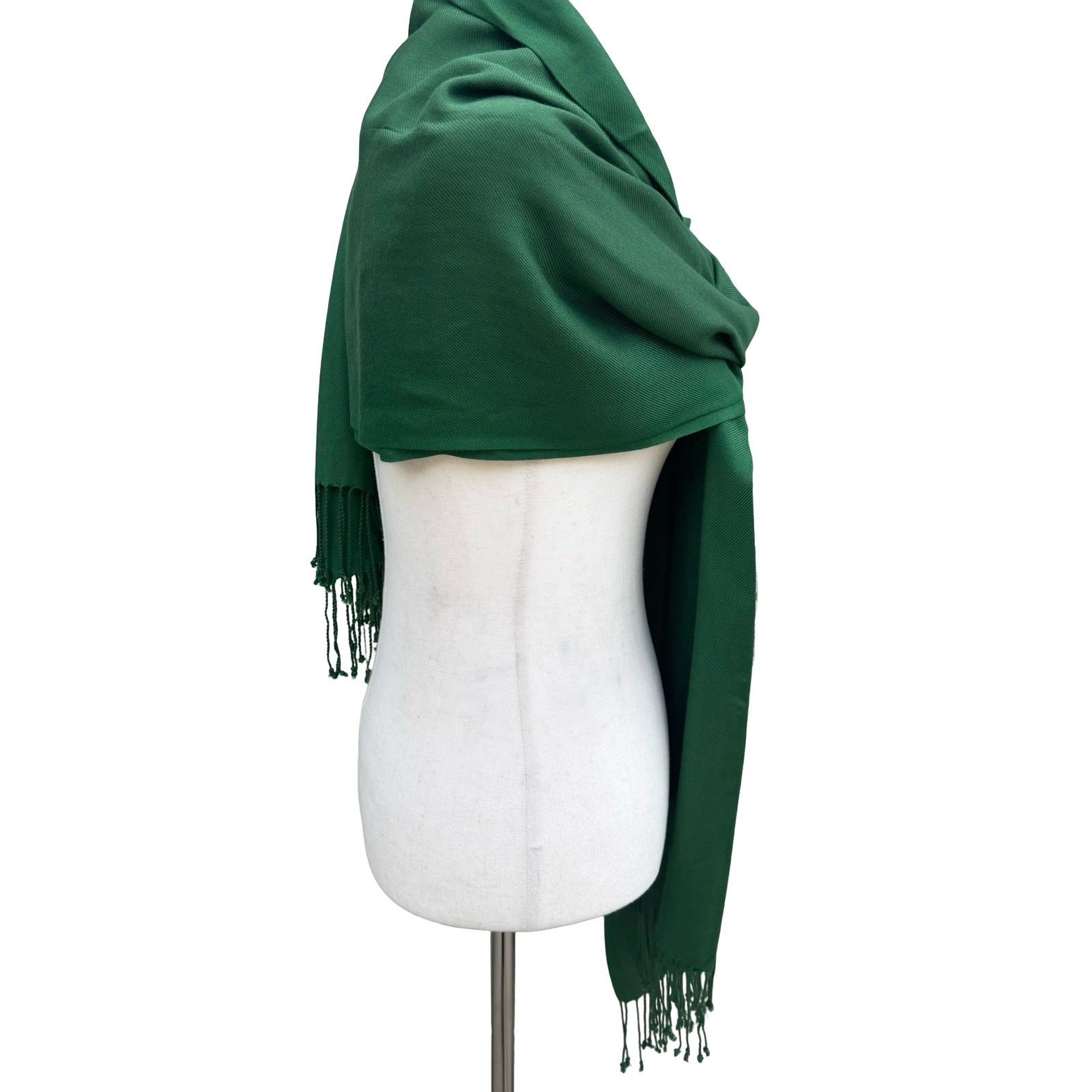 Krishma Emerald Green Pashmina Shawl Wrap 100% Viscose Fringe Tassel Layering