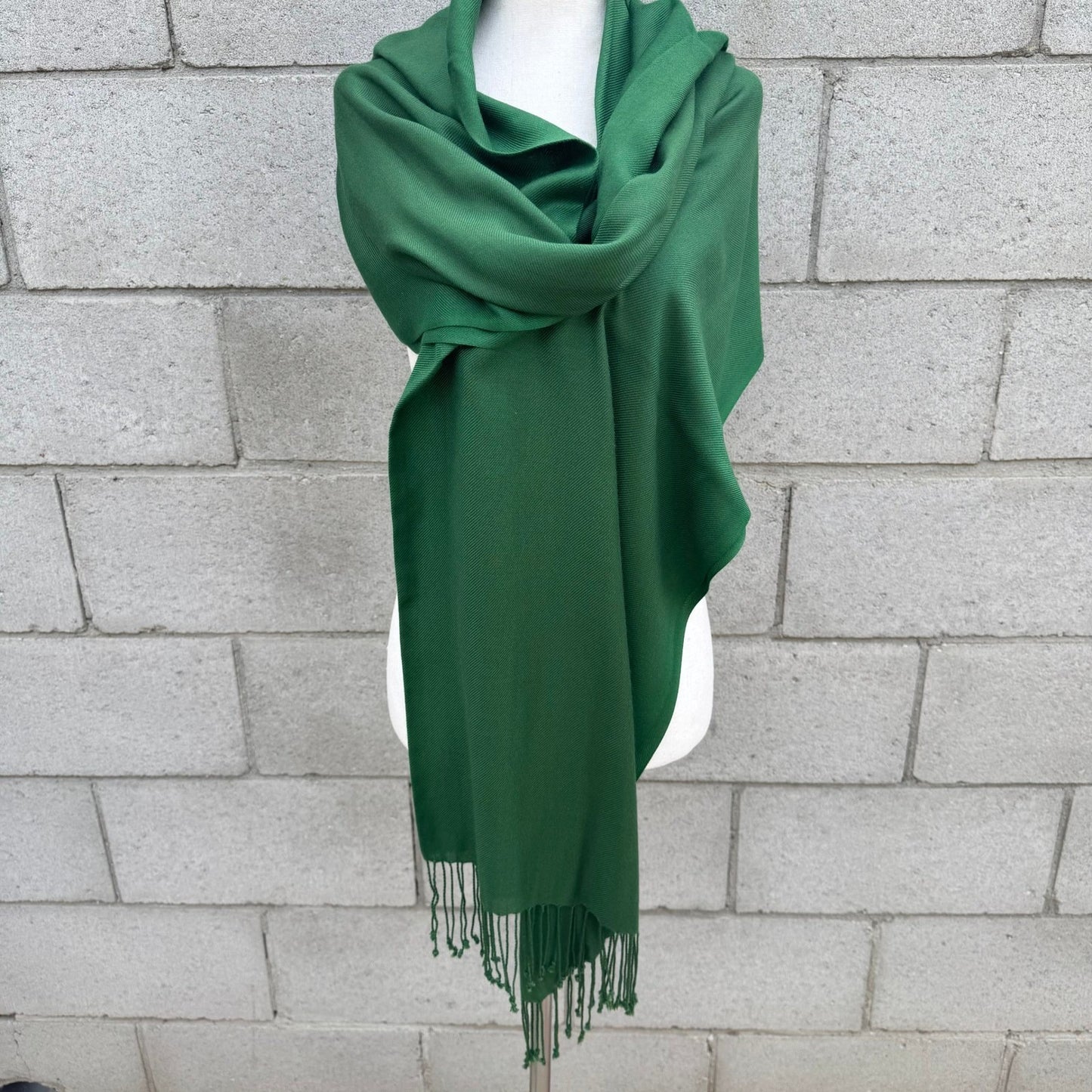Krishma Emerald Green Pashmina Shawl Wrap 100% Viscose Fringe Tassel Layering