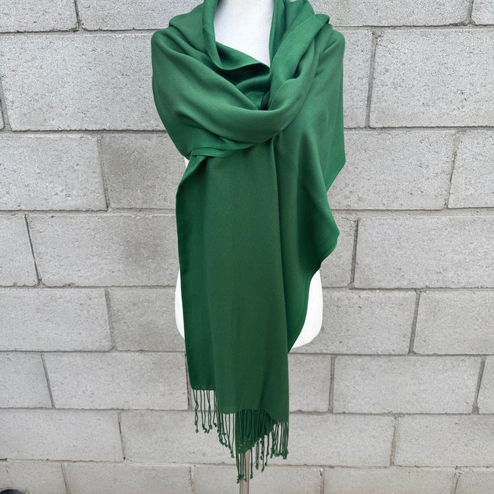 Krishma Emerald Green Pashmina Shawl Wrap 100% Viscose Fringe Tassel Layering