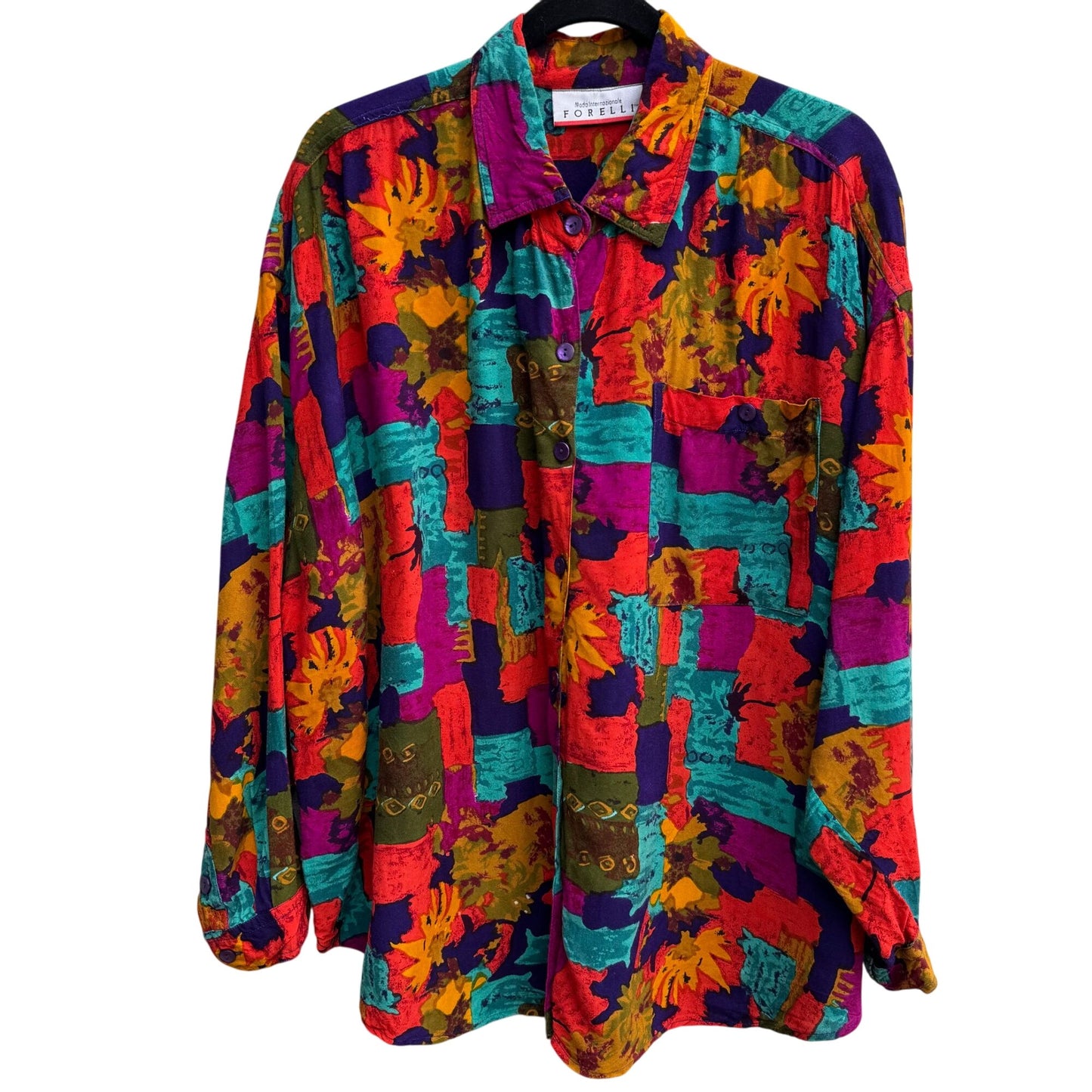 Forelli Vintage Womens Button-Up Long Sleeve Geometric Print Shirt Blouse 22/24