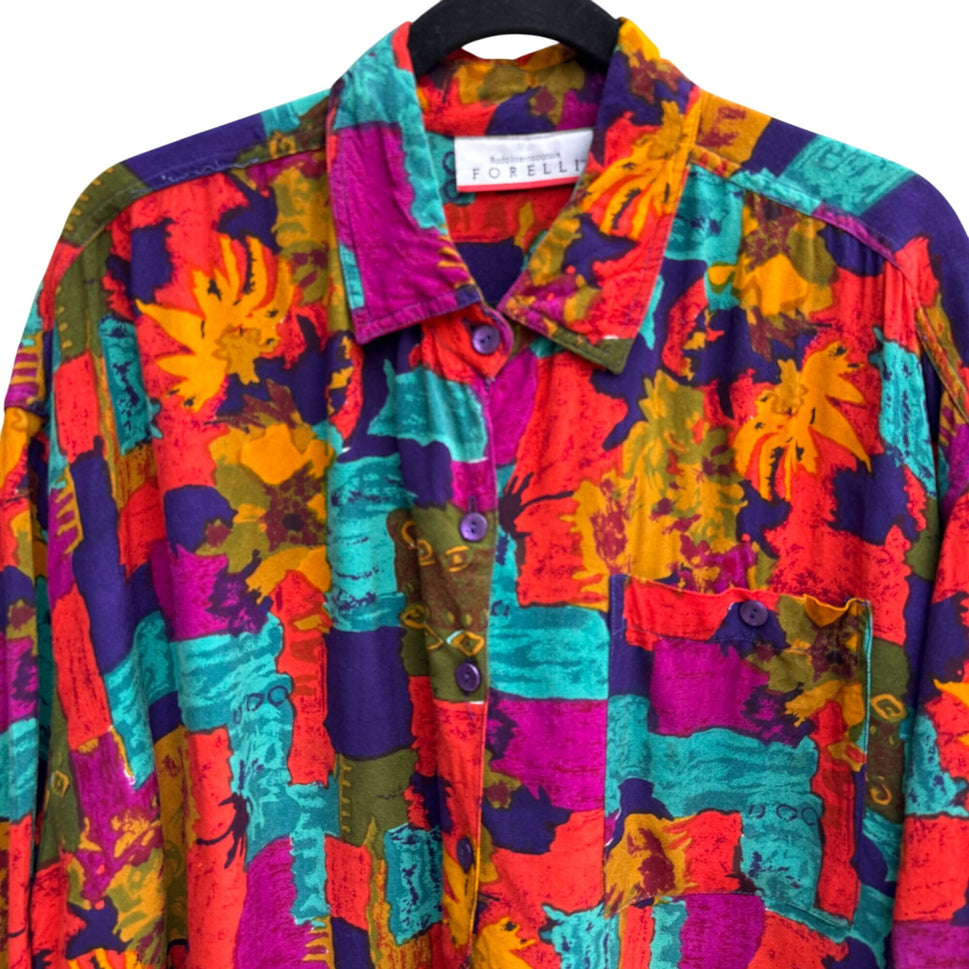 Forelli Vintage Womens Button-Up Long Sleeve Geometric Print Shirt Blouse 22/24