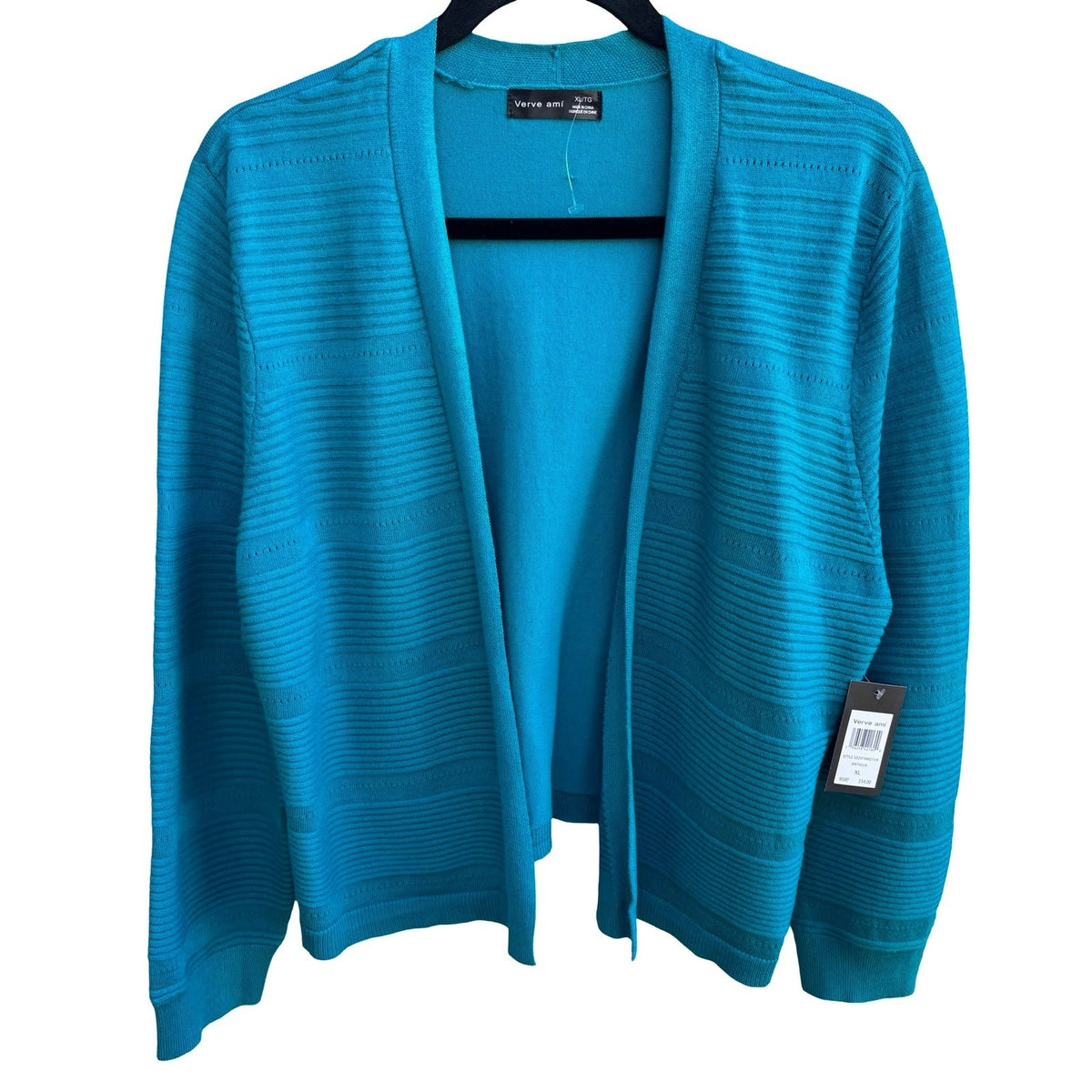Verve Ami Coastal Layering Textured Ribbed Knit Open Front Cardigan Teal XL NEW