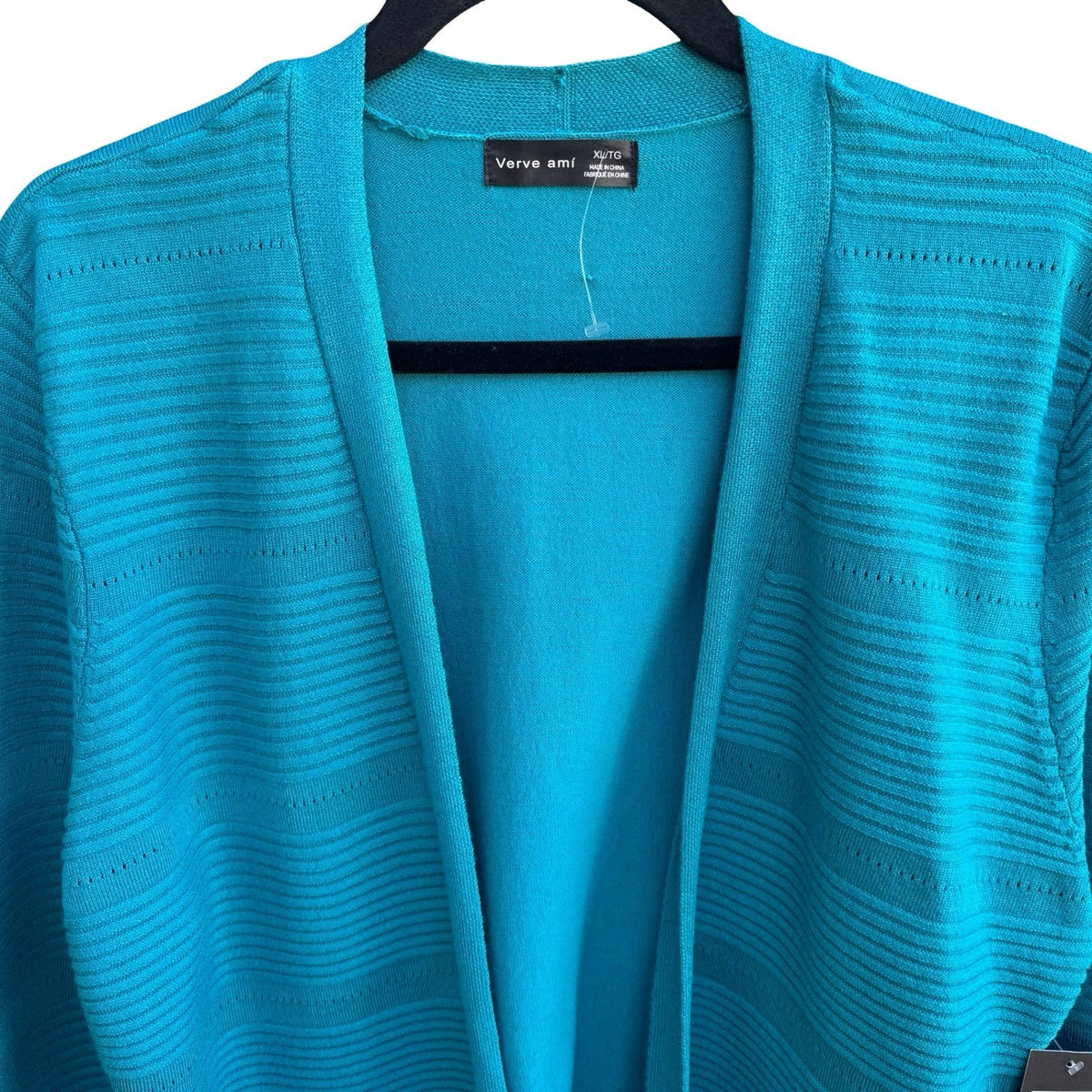 Verve Ami Coastal Layering Textured Ribbed Knit Open Front Cardigan Teal XL NEW