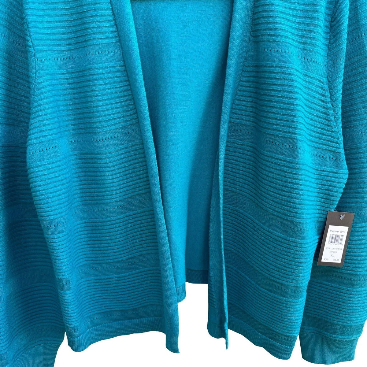 Verve Ami Coastal Layering Textured Ribbed Knit Open Front Cardigan Teal XL NEW