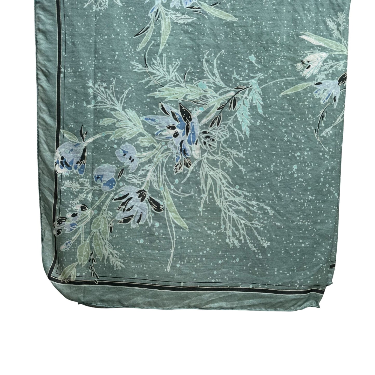 Vintage Womens Green Floral Watercolor Square Hand Sewn Silk Scarf Wrap Bandana