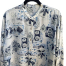 Switch Vintage 90s Abstract Art To Wear Geometric Mandarin Band Collar Blouse Blue XL 3 image