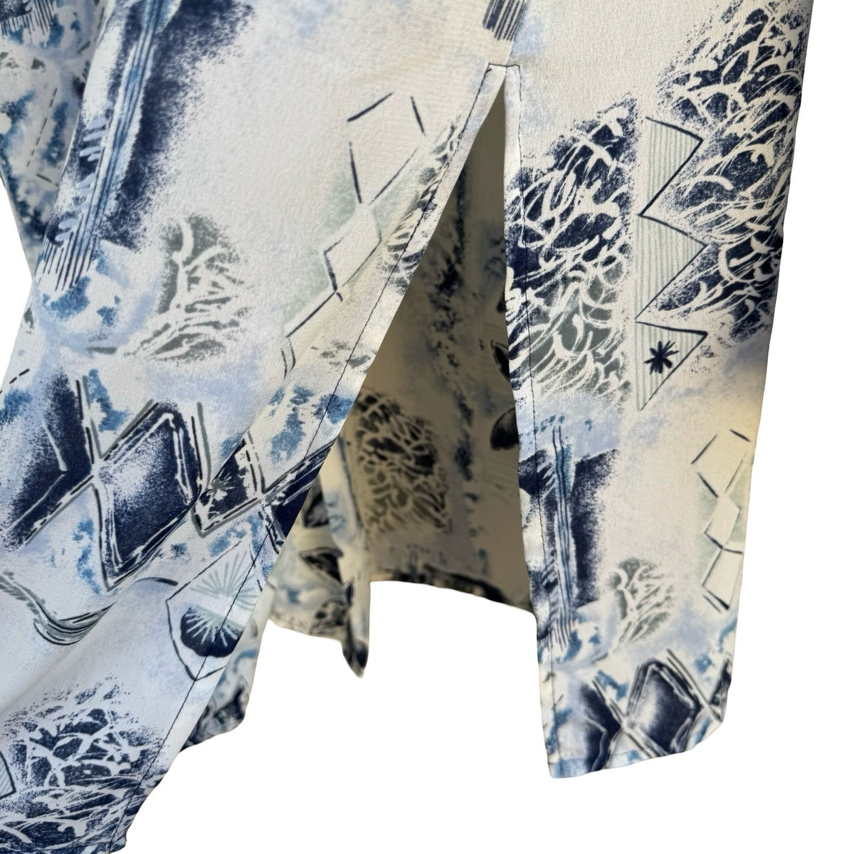 Vintage 90s Abstract Art To Wear Geometric Mandarin Band Collar Blouse Blue XL