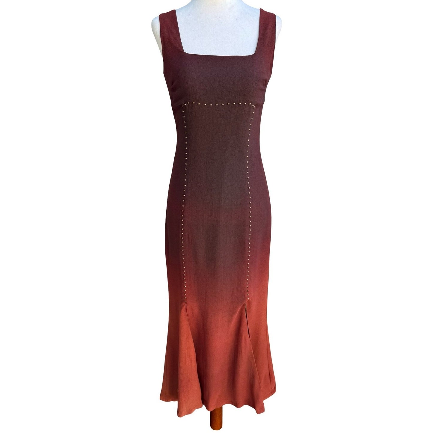 Vintage 90s Silk Ombre Gradient Studded Boho Whimsigoth Edgy Grunge Maxi Dress S